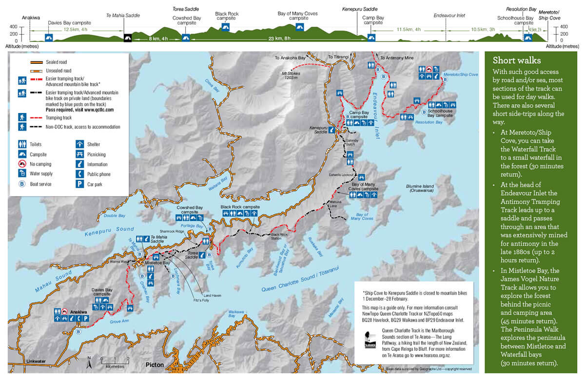 Map Of Queen Charlotte Track Shared By Piwaka Lodge And Backpackers